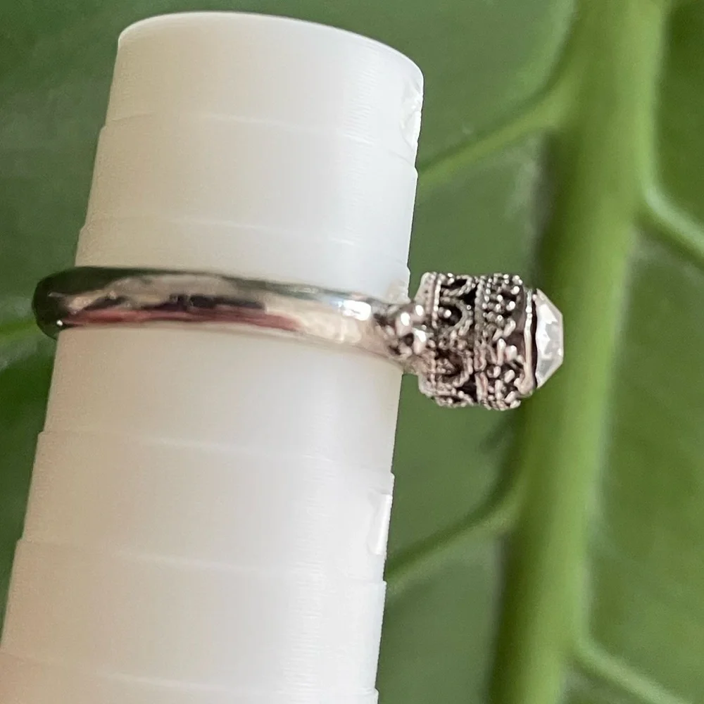 Stacking Ring Set with Filigree Solitaire with Clear Stone Sizes 6, 6.5, 7.5